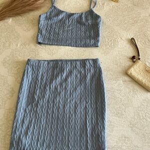 Light Blue Cable-Knit Pencil Skirt - Women